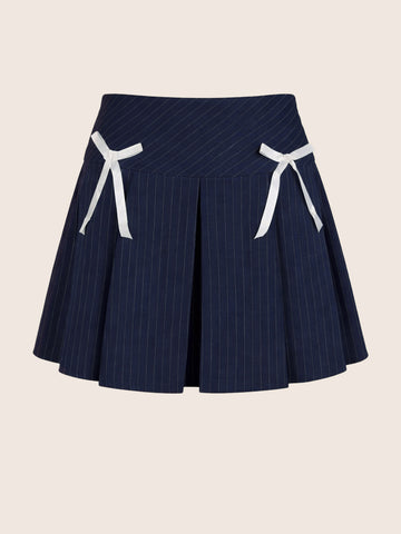 Women's Blue Relaxed Fit Stiped Formal Skirt