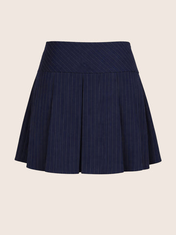 Women's Blue Relaxed Fit Stiped Formal Skirt