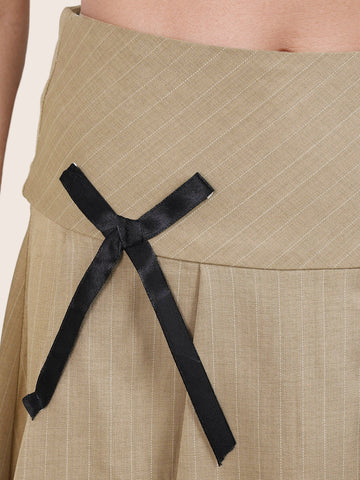 Women's Beige Relaxed Fit Stiped Formal Skirt