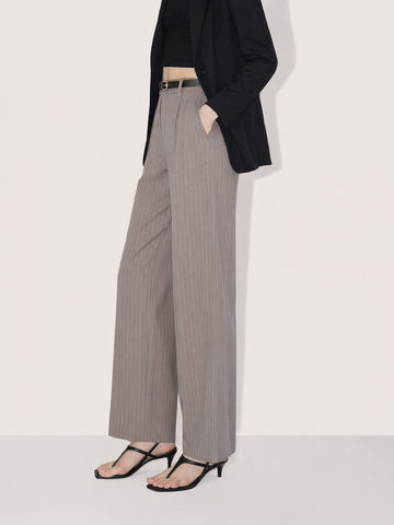 Women's Khaki Relaxed Fit Striped Formal Trousers