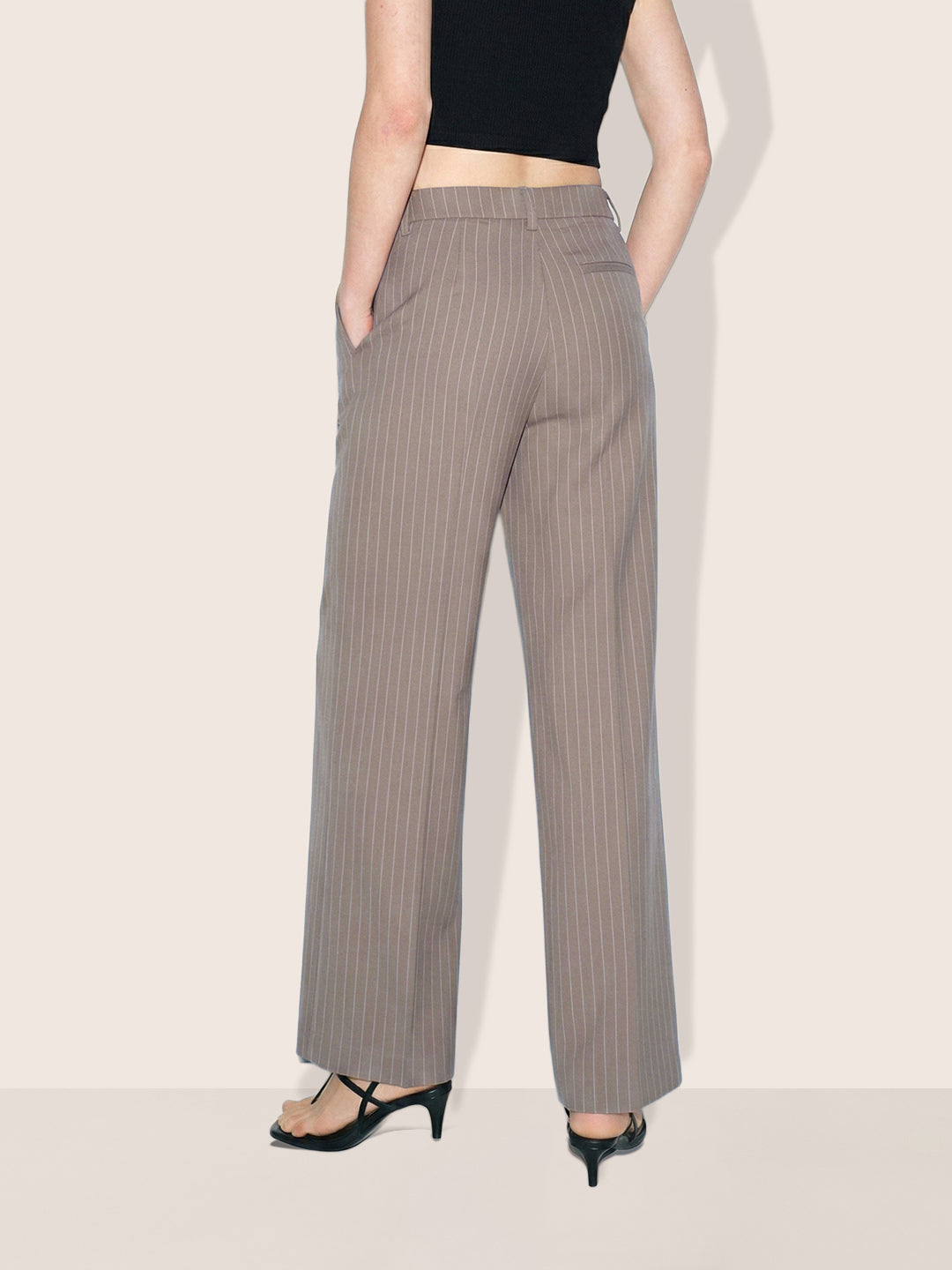 Women's Khaki Relaxed Fit Striped Formal Trousers