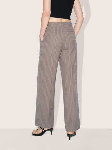 Women's Khaki Relaxed Fit Striped Formal Trousers