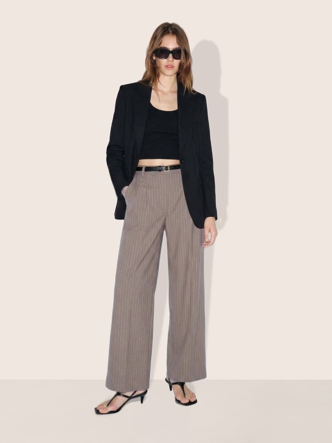Women's Khaki Relaxed Fit Striped Formal Trousers