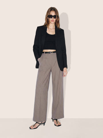 Women's Khaki Relaxed Fit Striped Formal Trousers