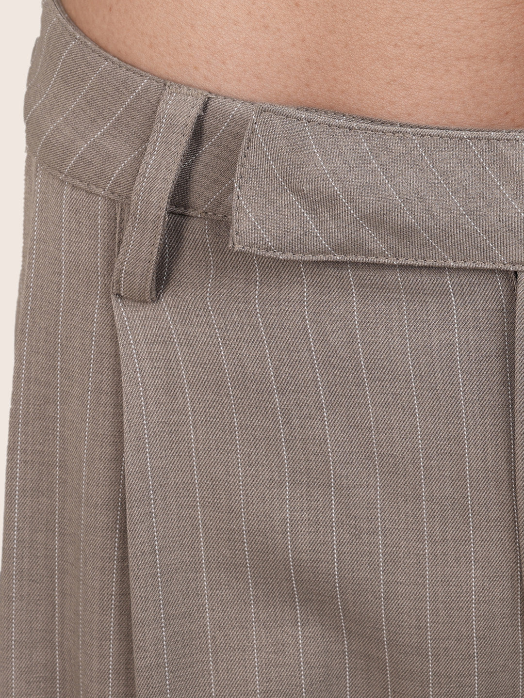 Women's Khaki Relaxed Fit Striped Formal Trousers