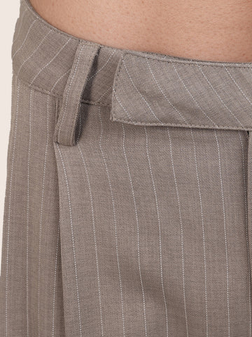 Women's Khaki Relaxed Fit Striped Formal Trousers