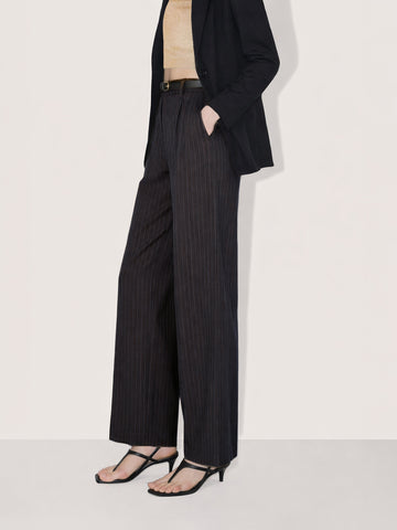 Women's Black Relaxed Fit Striped Formal Trousers