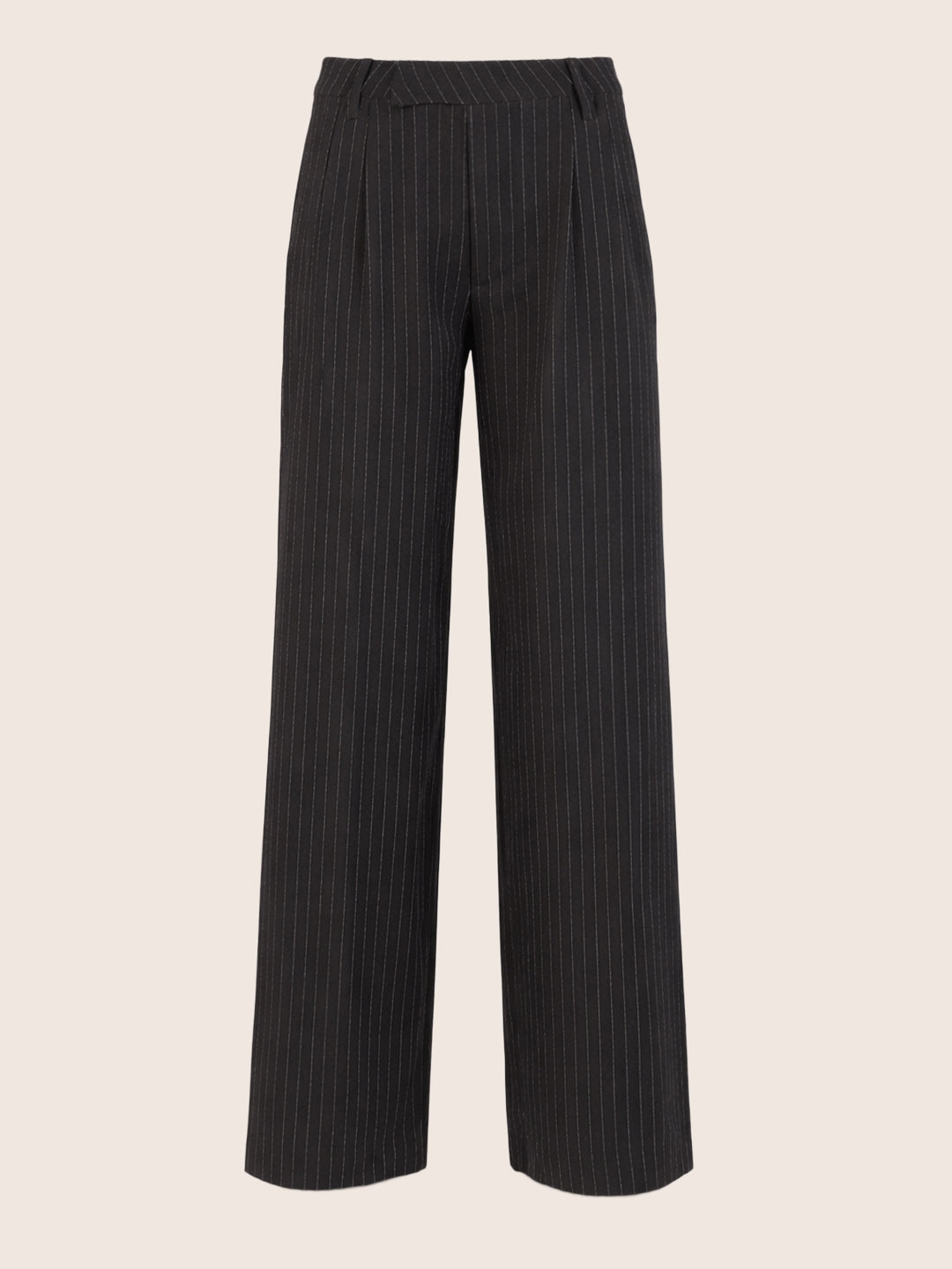 Women's Black Relaxed Fit Striped Formal Trousers