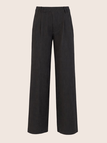 Women's Black Relaxed Fit Striped Formal Trousers