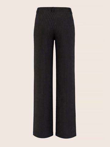 Women's Black Relaxed Fit Striped Formal Trousers