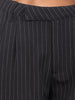 Women's Black Relaxed Fit Striped Formal Trousers