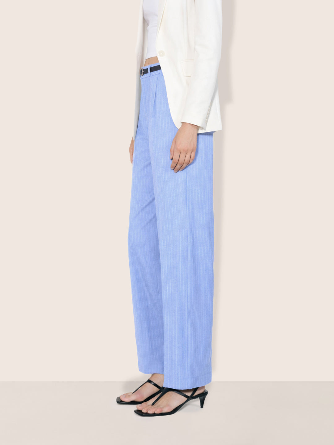 Women's Blue Relaxed Fit Striped Formal Trousers