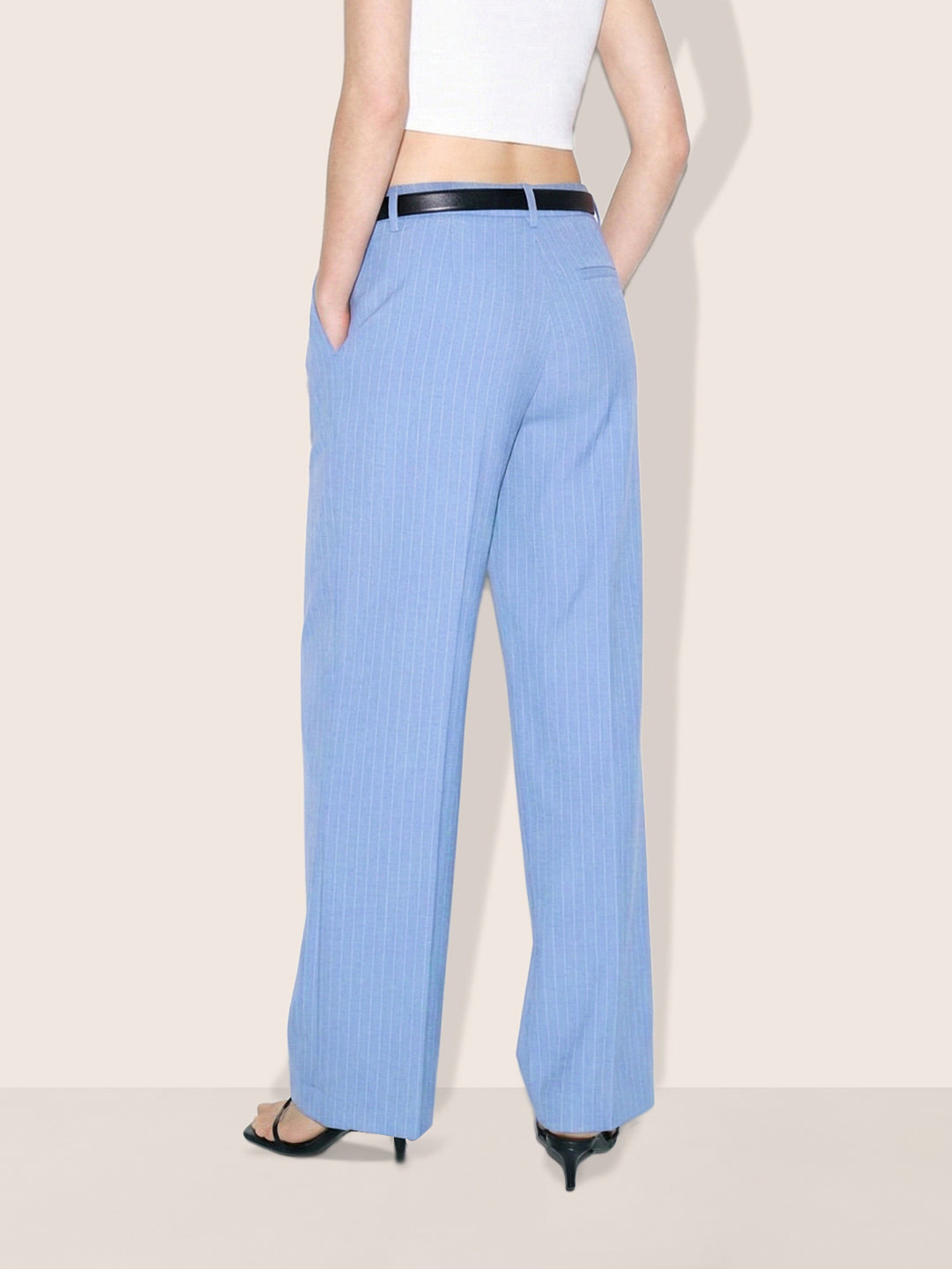 Women's Blue Relaxed Fit Striped Formal Trousers