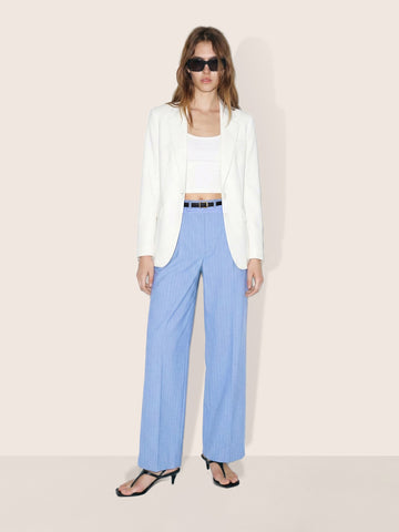 Women's Blue Relaxed Fit Striped Formal Trousers