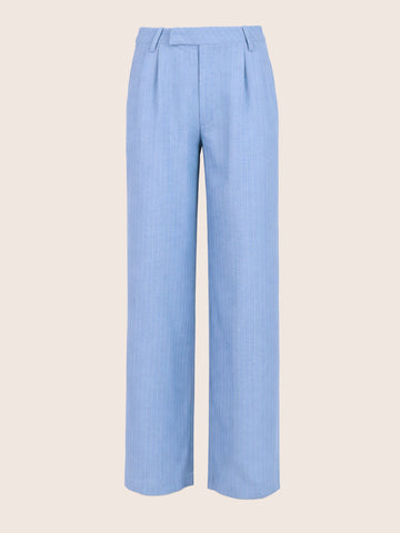 Women's Blue Relaxed Fit Striped Formal Trousers
