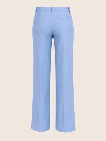 Women's Blue Relaxed Fit Striped Formal Trousers