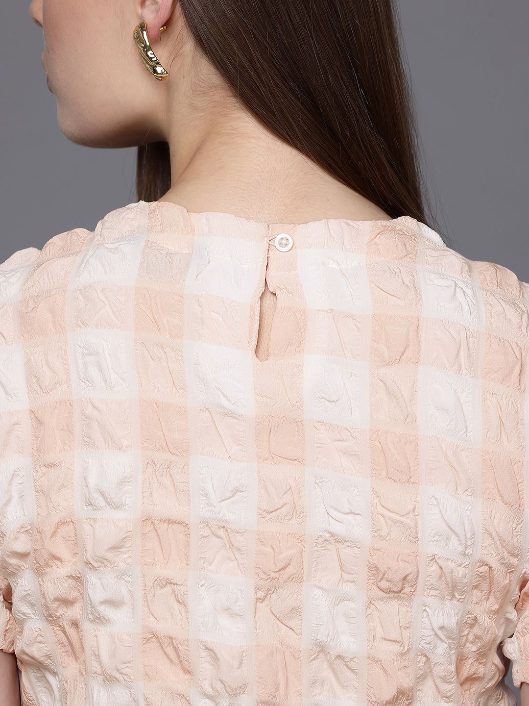 Freehand Peach Women's Fitted Textured Asymmetric Top