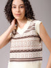 Women's White Fitted Geometric Printed Sweater Vest