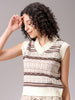 Women's White Fitted Geometric Printed Sweater Vest