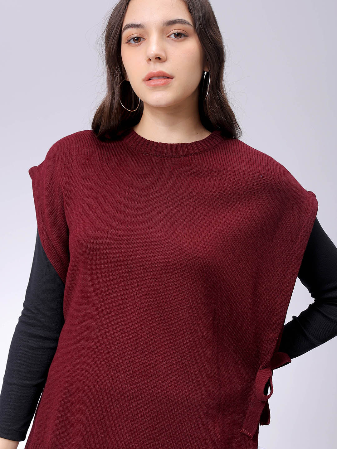 Women's Red Loose Fit Solid Sweater