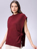 Women's Red Loose Fit Solid Sweater