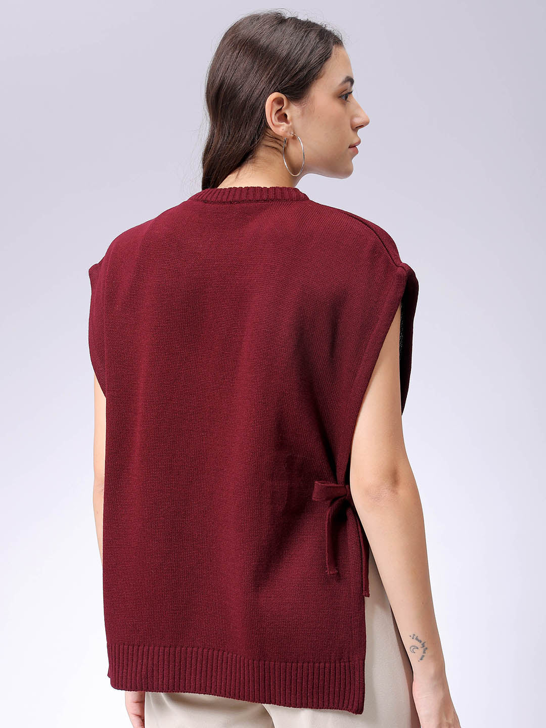 Women's Red Loose Fit Solid Sweater