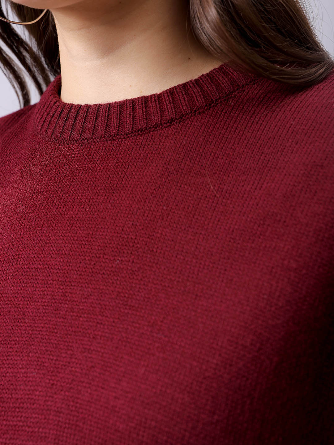 Women's Red Loose Fit Solid Sweater