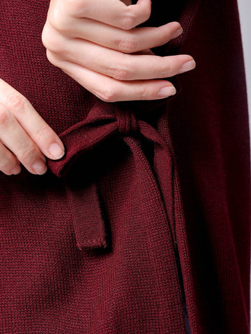 Women's Red Loose Fit Solid Sweater