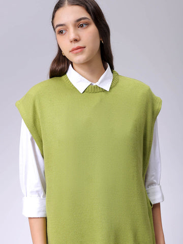 Women's Green Loose Fit Solid Sweater