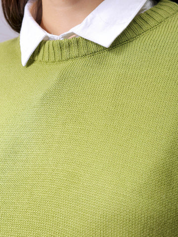 Women's Green Loose Fit Solid Sweater
