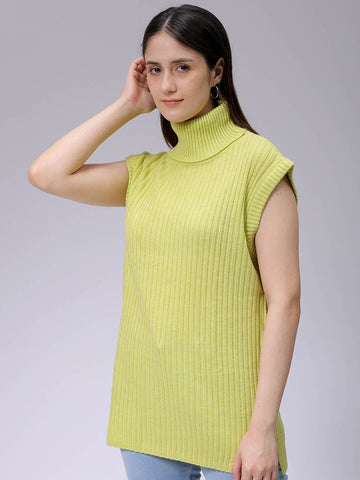 Women's Green Loose Fit Solid Sweater