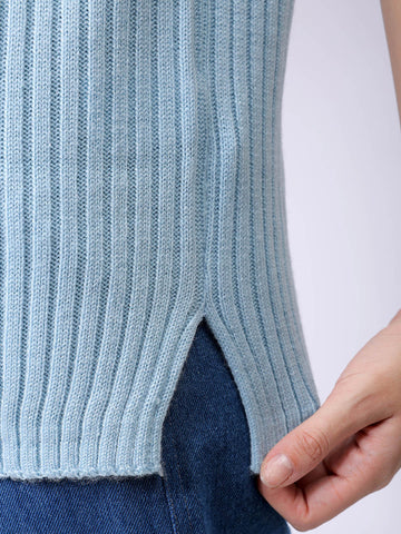 Women's Blue Loose Fit Solid Sweater