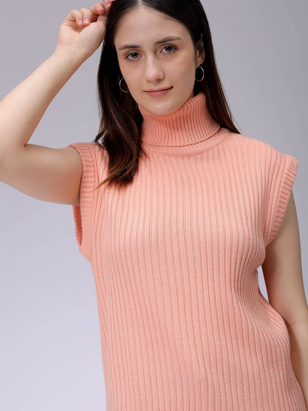 Women's Pink Loose Fit Solid Sweater