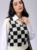 Women's Loose Fit Checked V-Neck Sweater