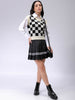Women's Loose Fit Checked V-Neck Sweater