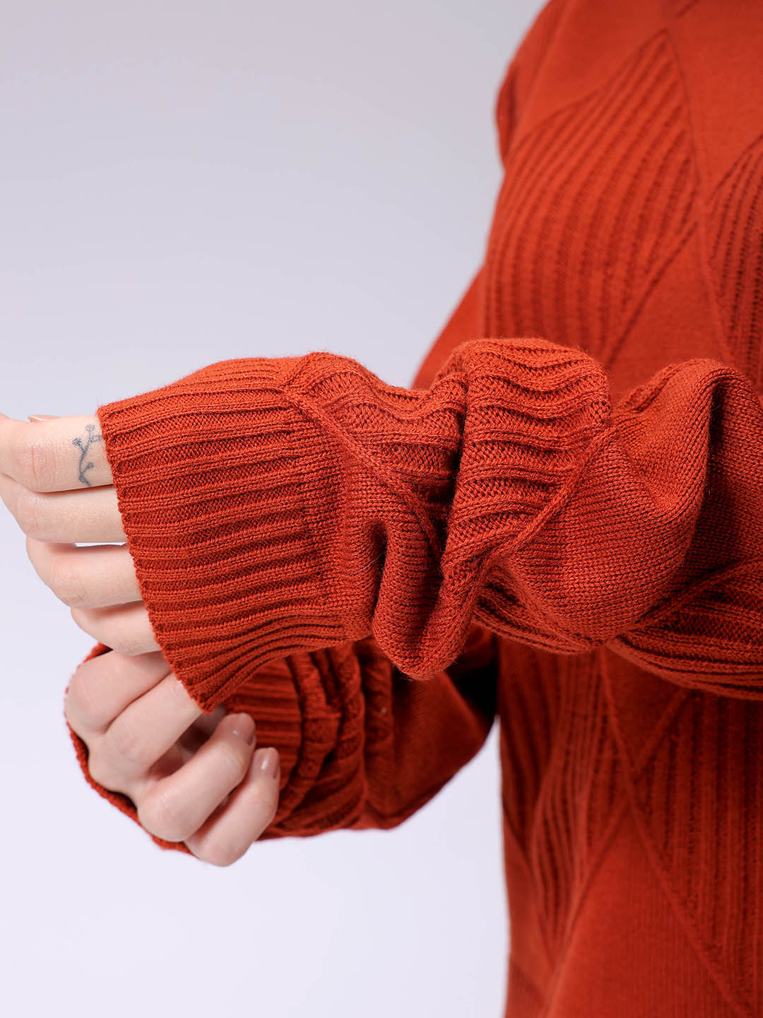 Women's Relaxed Fit Drop Shoulder High Neck Argyle Sweater