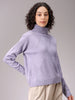 Women's Purple Relaxed Fit Argyle High Neck Sweater
