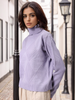 Women's Purple Relaxed Fit Argyle High Neck Sweater