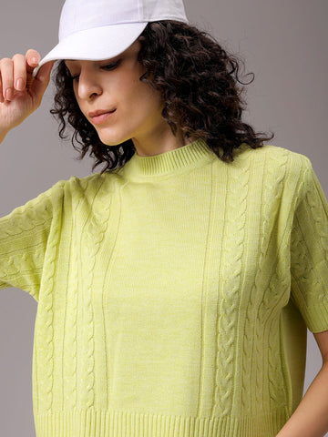 Women's Green Relaxed Fit Solid Sweater