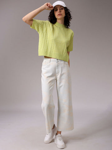 Women's Green Relaxed Fit Solid Sweater