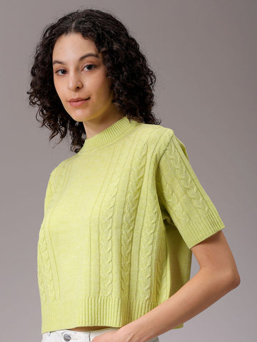 Women's Green Relaxed Fit Solid Sweater