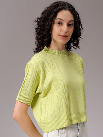 Women's Green Relaxed Fit Solid Sweater