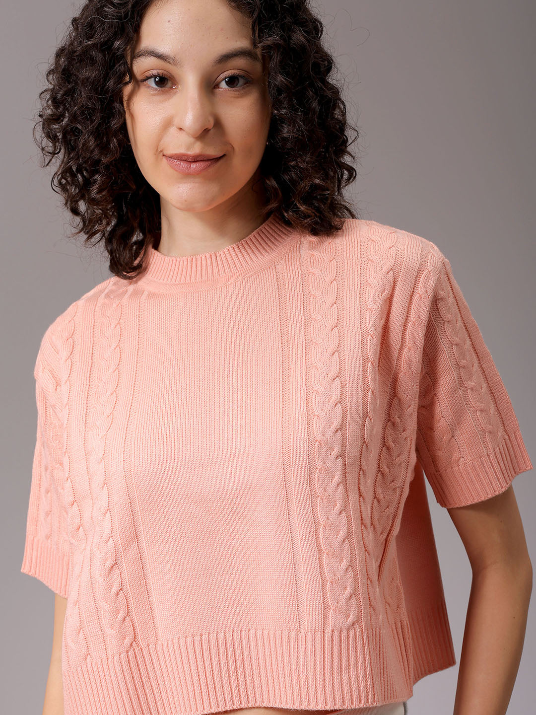 Women's Pink Relaxed Fit Solid Sweater