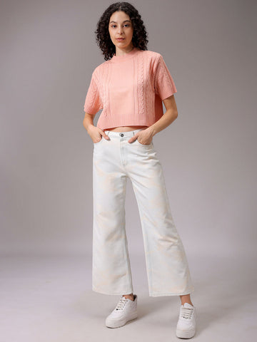 Women's Pink Relaxed Fit Solid Sweater