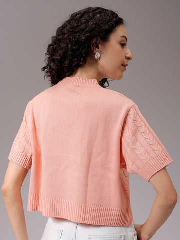 Women's Pink Relaxed Fit Solid Sweater