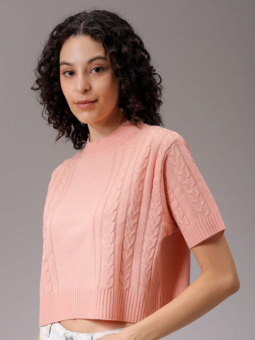 Women's Pink Relaxed Fit Solid Sweater