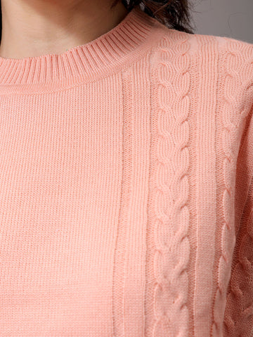 Women's Pink Relaxed Fit Solid Sweater
