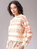 Women's White Regular Fit Geometric Printed Sweater