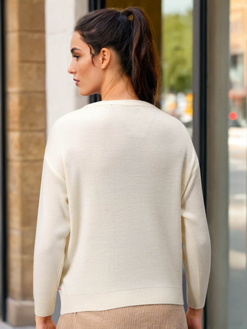 Women's Off White Relaxed Fit Argyle Sweater