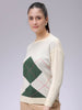 Women's Off White Relaxed Fit Argyle Sweater